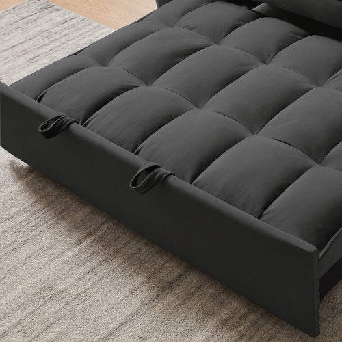 Modern Velvet Loveseat Futon Sofa Couch W Pullout Bed,Small Love Seat Lounge Sofa W Reclining Backrest,Toss Pillows, Pockets,Furniture For Living Room,3 In 1 Convertible Sleeper Sofa Bed, Black