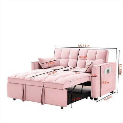 Modern Velvet Loveseat Futon Sofa Couch W Pullout Bed,Small Love Seat Lounge Sofa W Reclining Backrest,Toss Pillows, Pockets,Furniture For Living Room,3 In 1 Convertible Sleeper Sofa Bed