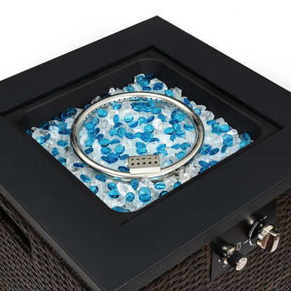 Wicker Fire Pit Column With Glass Wind Guard