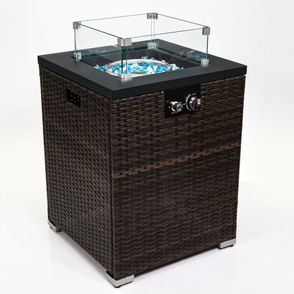 Wicker Fire Pit Column With Glass Wind Guard