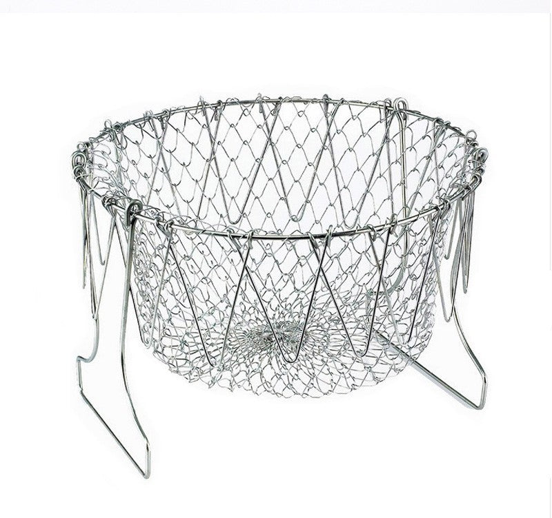 Deep Fry Basket Stainless Steel Multi-function Foldable Chef Cooking Basket Flexible Kitchen Tool for Fried Food Washing Fruits Vegetables