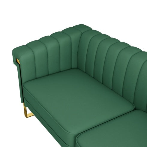FX-P81PU-GR SOFA Modern Green PU Sofa With Gold Accents - Sleek Channel-Tufted Upholstery, 3-Seat Couch For Living Room And Office DecorTEMU Suitabl