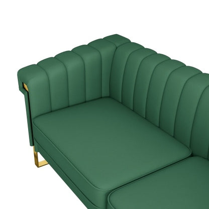 FX-P81PU-GR SOFA Modern Green PU Sofa With Gold Accents - Sleek Channel-Tufted Upholstery, 3-Seat Couch For Living Room And Office DecorTEMU Suitabl