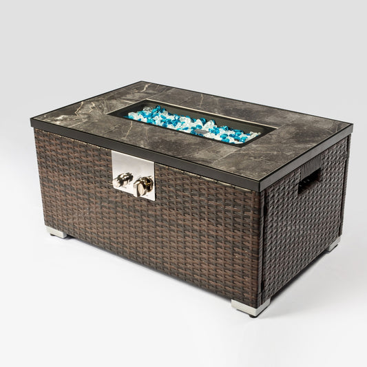 Outdoor Fire Table Propane Pit Rattan With Tile Tabletop