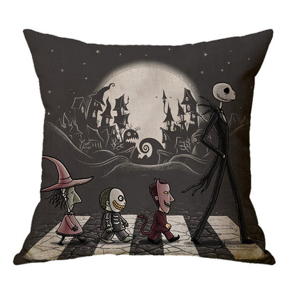 Linen Skull Halloween Pillow Cover