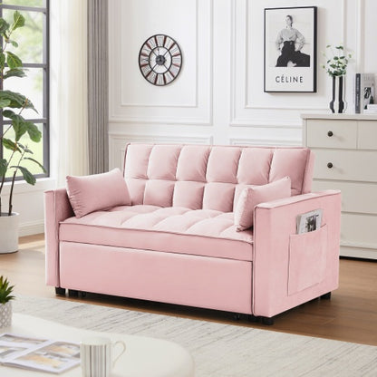 Modern Velvet Loveseat Futon Sofa Couch W Pullout Bed,Small Love Seat Lounge Sofa W Reclining Backrest,Toss Pillows, Pockets,Furniture For Living Room,3 In 1 Convertible Sleeper Sofa Bed