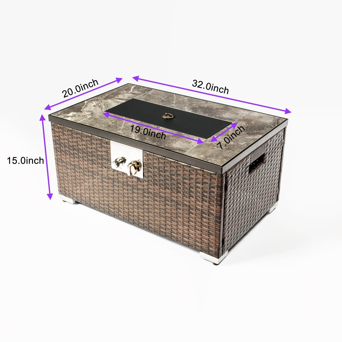 Outdoor Fire Table Propane Pit Rattan With Tile Tabletop