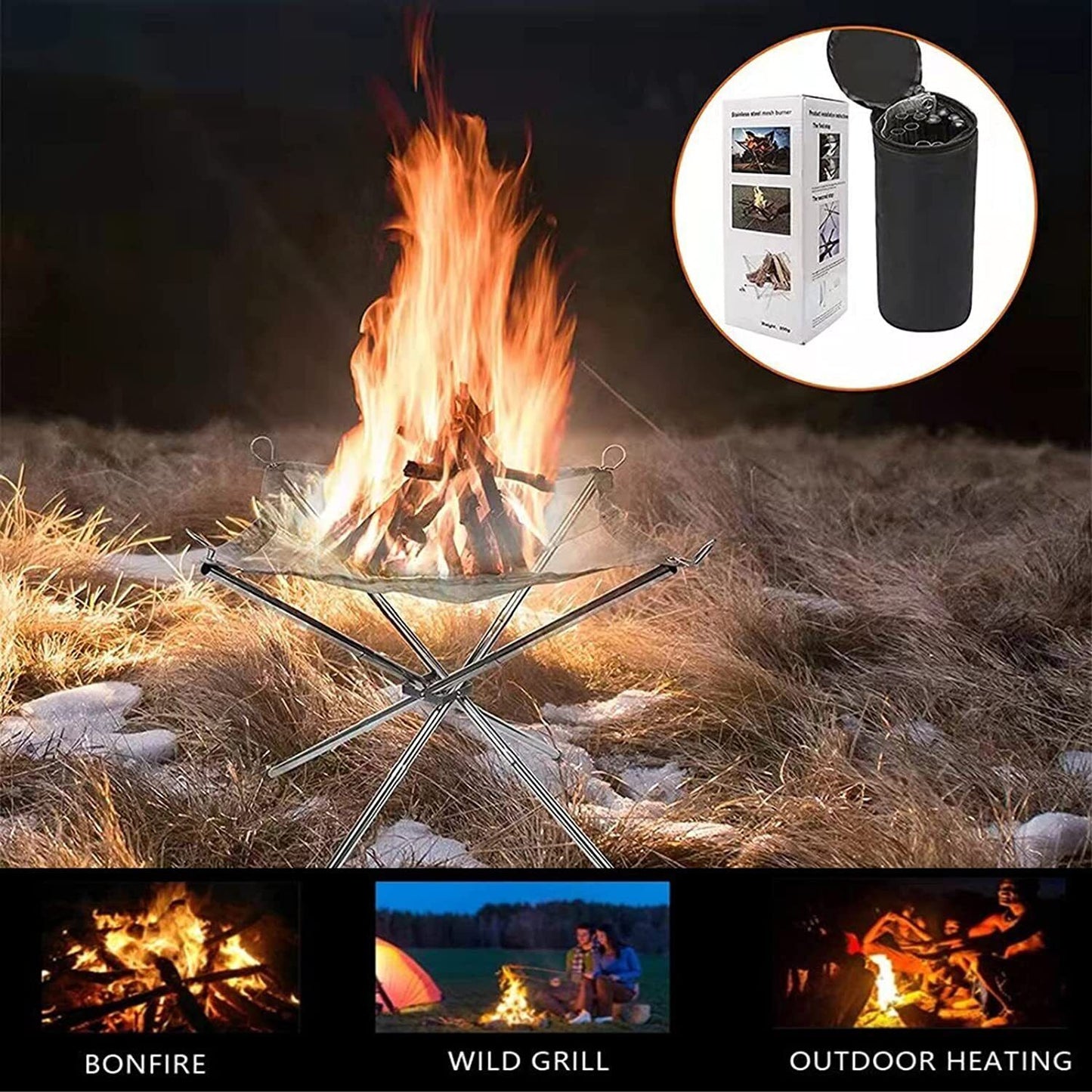 Folding Portable Fire Pit Mesh Fire Pit Bonfire Stand Outdoor Camping Patio UK