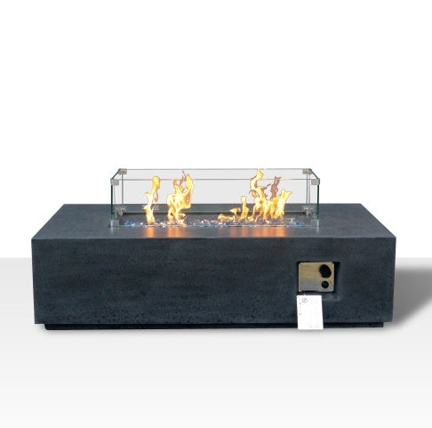 52 Inch Outdoor Concrete Propane Gas Rectangle Fire Pit Table In Dark Gray Color