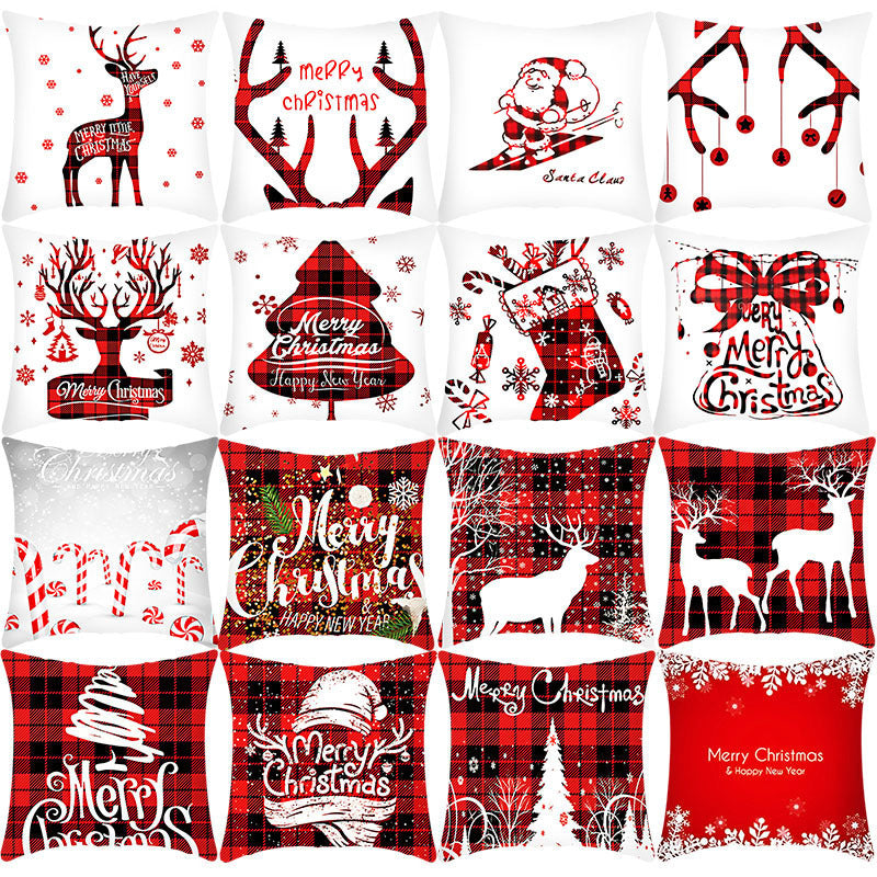 Merry Christmas Cushion Cover 45cm Elk Santa Claus Short Plush Sofa Pillow Cover Home Decor Pillowcase Christmas Decoration