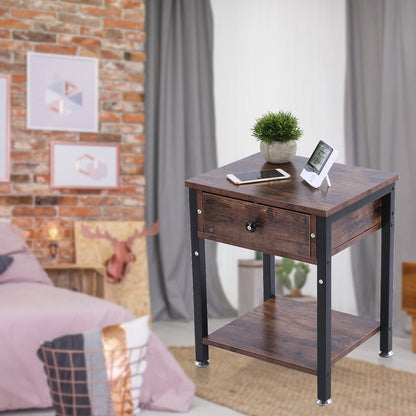 Industrial Vintage Bedside Table Storage Cabinet with Drawers Household Furniture