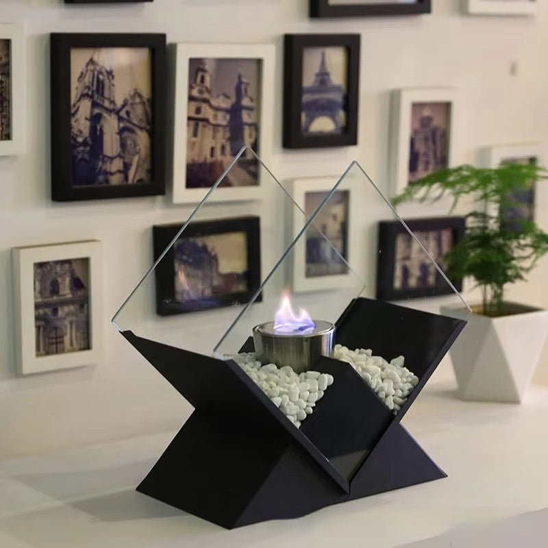 Diamond Indoor Outdoor Portable Metal Heating Desktop Small Fire Pit Fireplace Light