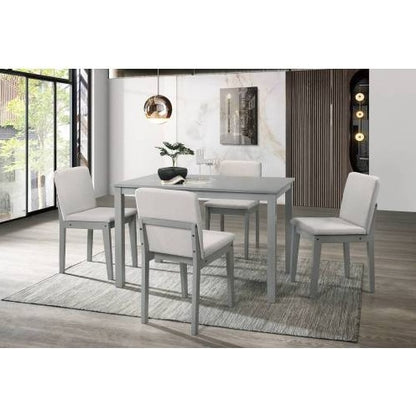 Grey Finish 5pc Dining Room Set Dining Table 4x Chairs Beige Fabric Chair Seat Kitchen Breakfast Dining Room Furniture Rubberwood Veneer Unique Design