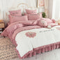 Summer Ruffled Cotton Four-piece Set Girl Heart Embroidery Flower Quilt Cover