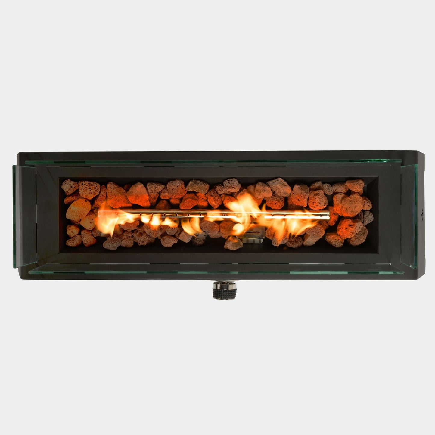 28 Inch Tabletop Fire Pit, Propane Gas Fire Pit With Quick Connect Joint, Glass Wind Guard And Lava