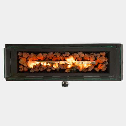 28 Inch Tabletop Fire Pit, Propane Gas Fire Pit With Quick Connect Joint, Glass Wind Guard And Lava